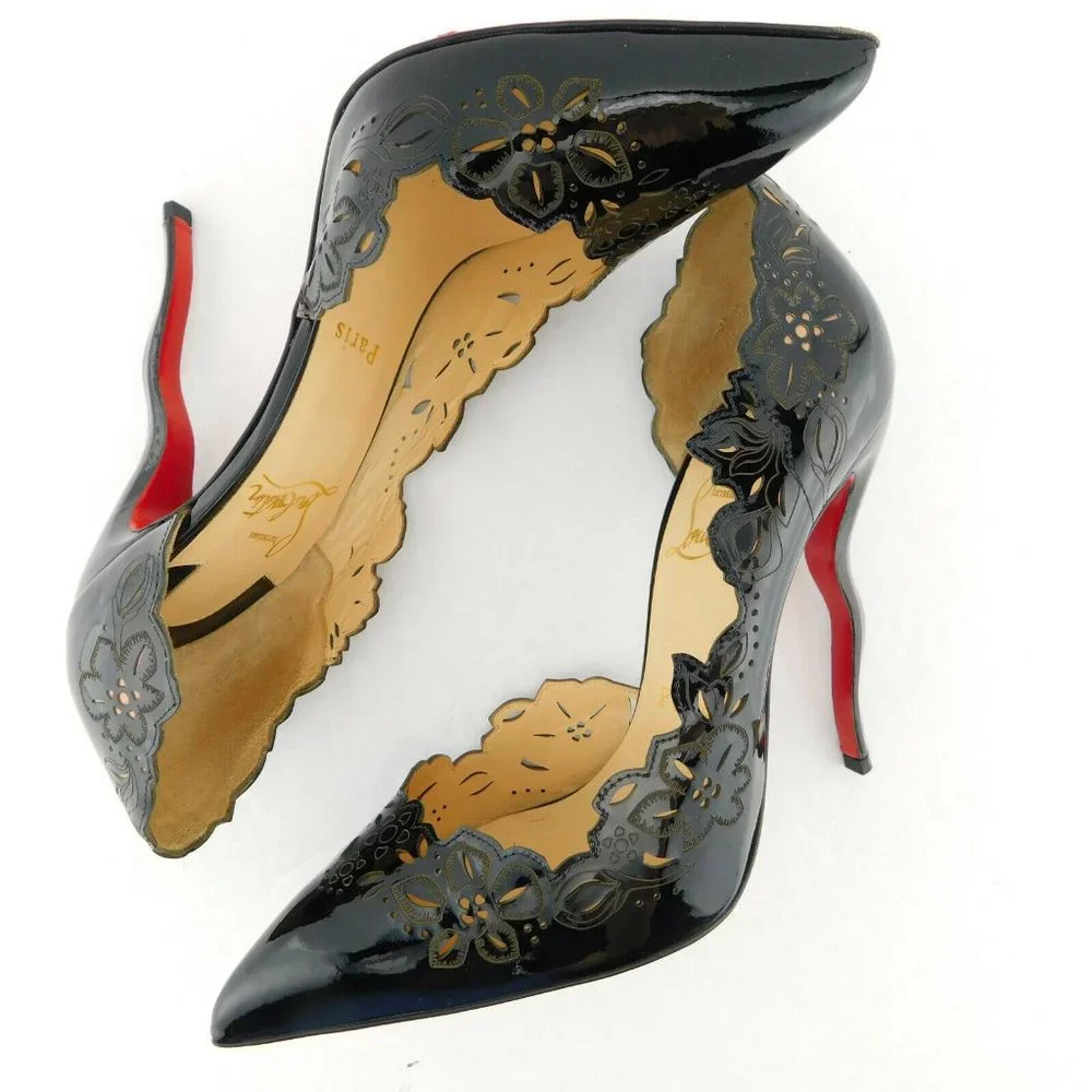 CHRISTAIN LOUBOUTIN Black Laser Cut D'orsay Pumps 38.5